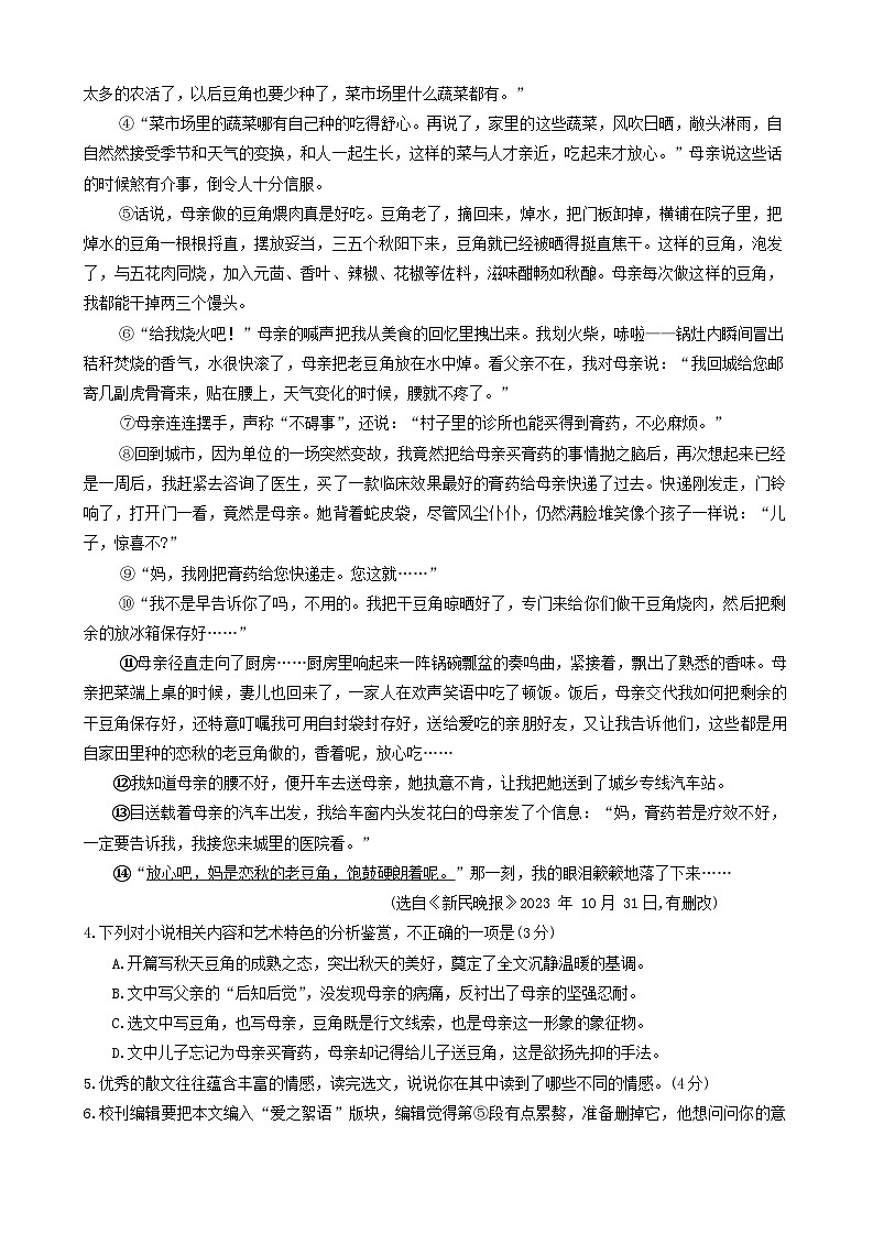2024年安徽省宿州市萧县中考一模语文试题第3页