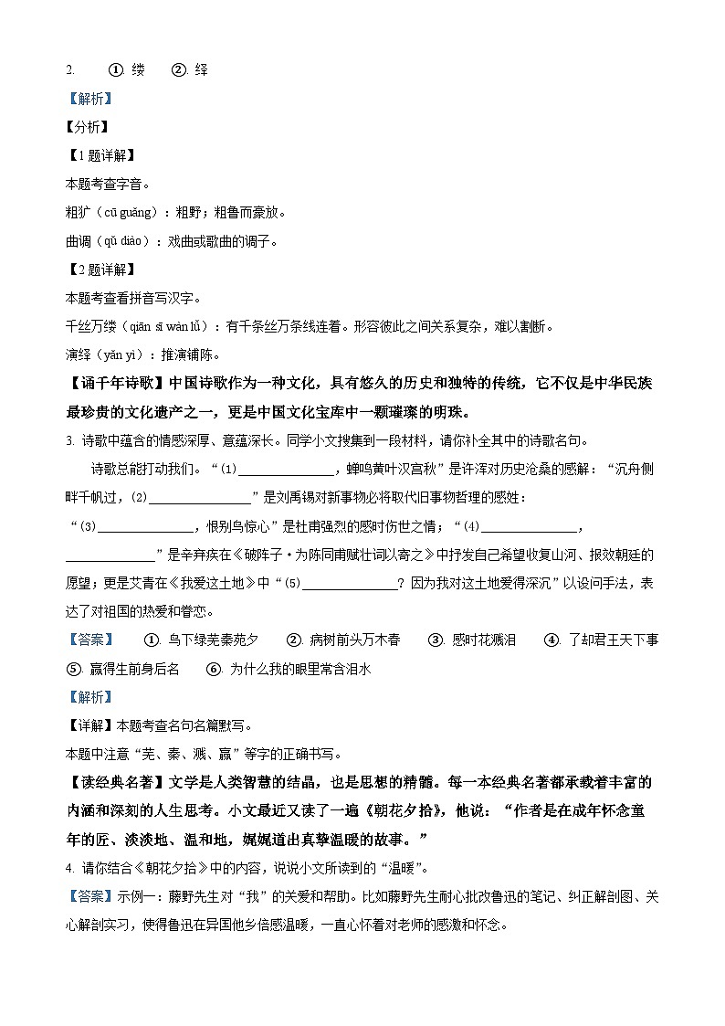 精品解析：2024年陕西省商洛市商南县中考一模语文试题（解析版）第2页