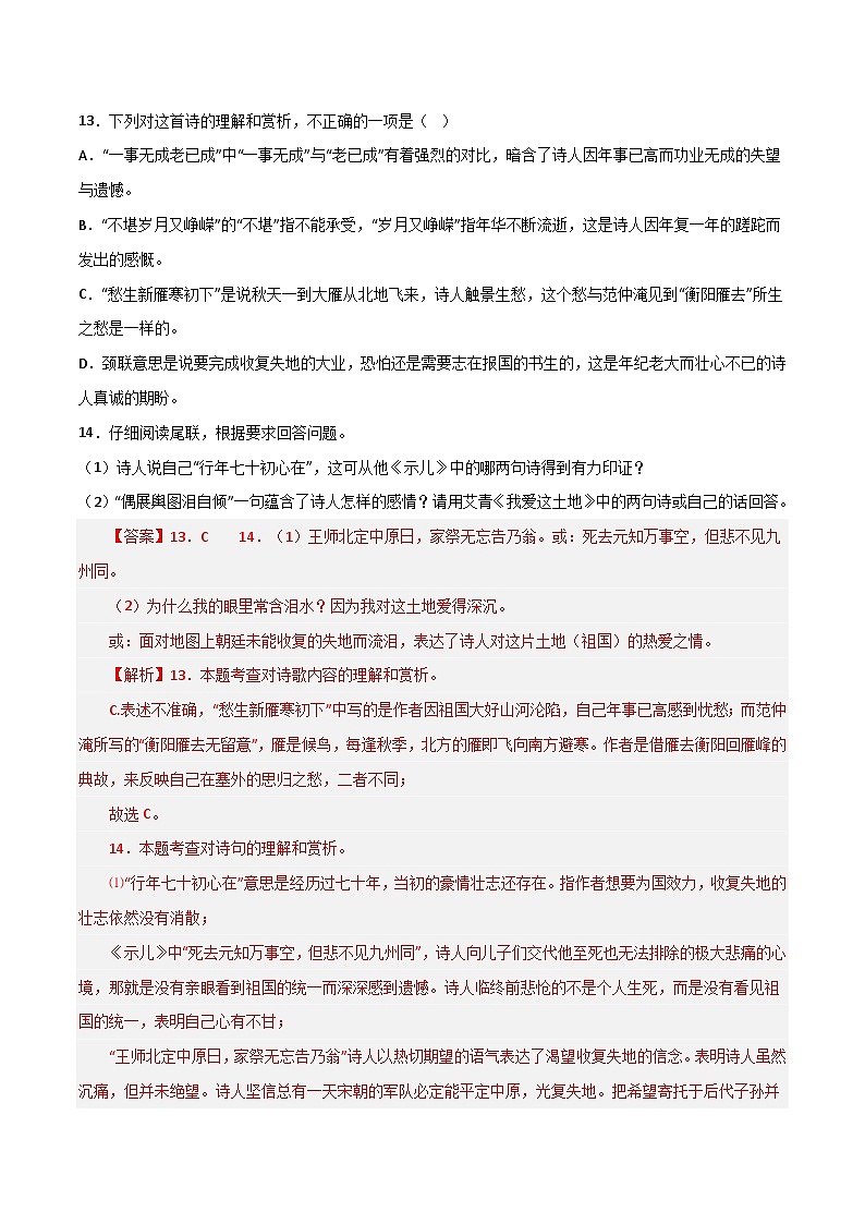 中考语文一轮复习题型专练 第8关：古诗鉴赏（含解析）第3页