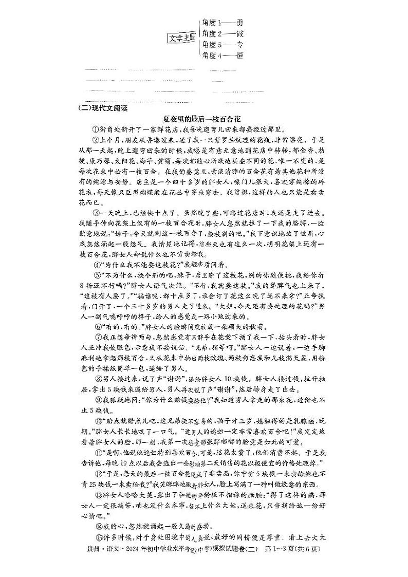 2024年贵州省开阳县部分学校九年级下学期一模考试语文试题02