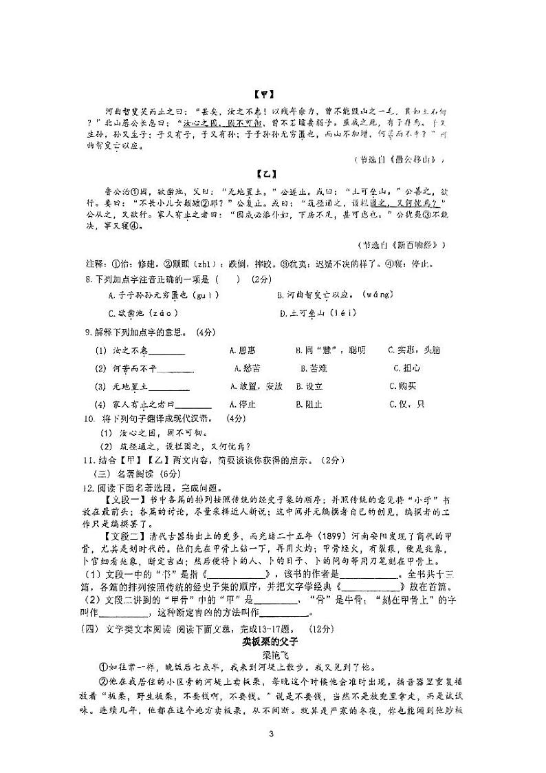 2024年海南省海东市乐都区部分学校九年级下学期一模语文试题03