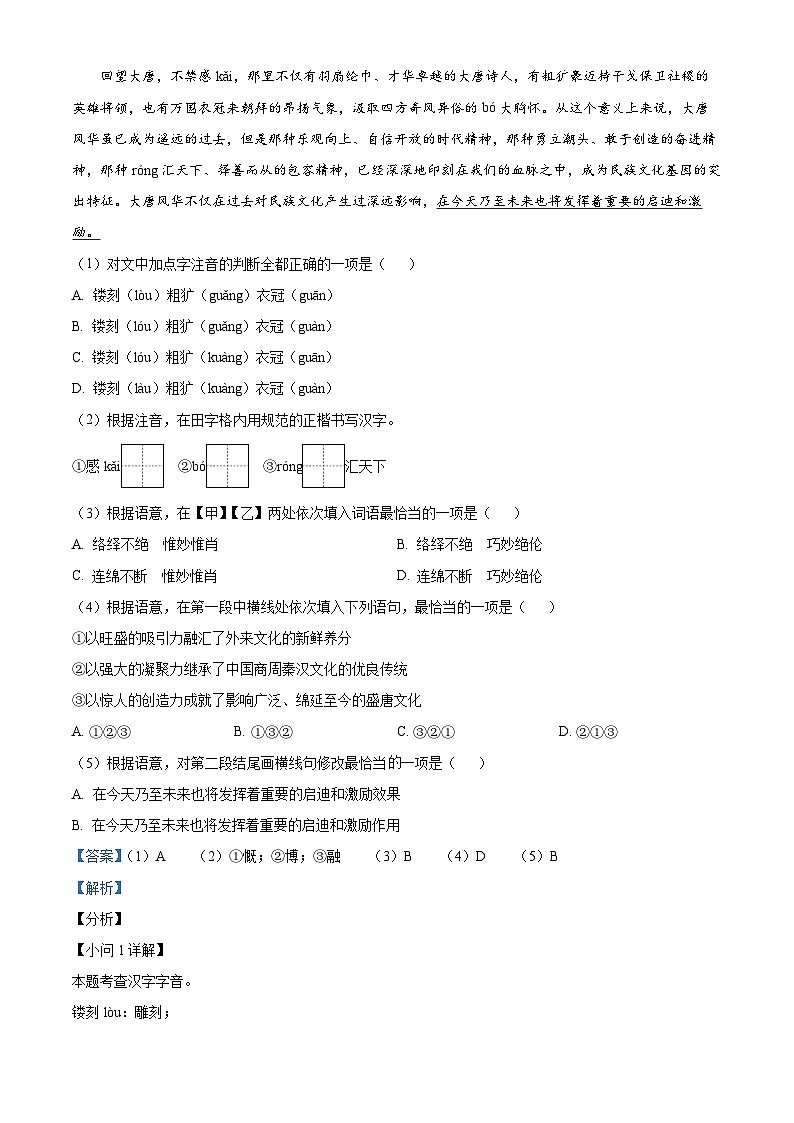 2024年河南省驻马店市泌阳县光亚学校、致远学校中考一模语文试题（原卷版+解析版）02