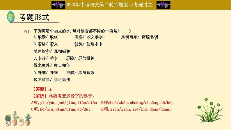 中考语文二轮复习重难点过关课件专题01  字音（含答案）第6页