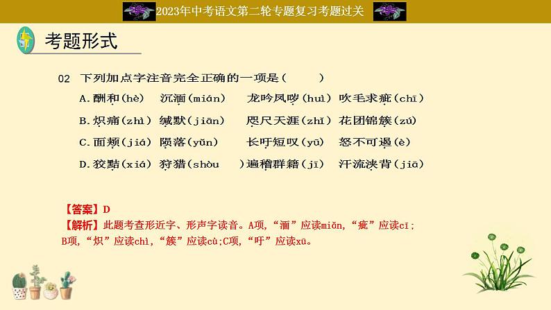 中考语文二轮复习重难点过关课件专题01  字音（含答案）第8页