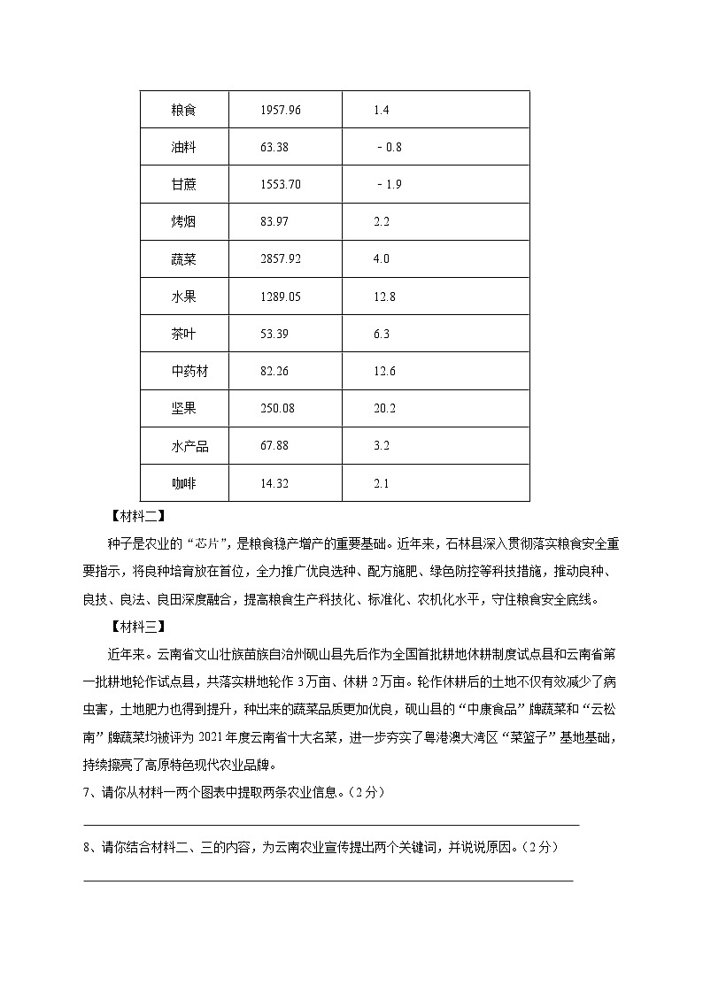 云南省石林县2023-2024学年八年级下学期3月月考语文检测试卷（附答案）第3页