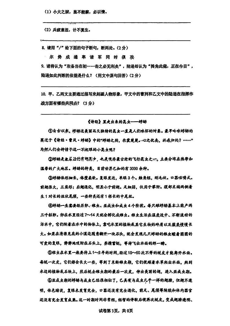 吉林省长春市东北师范大学附属中学新城学校2023-2024学年九年级下学期第一次月考语文试题第3页