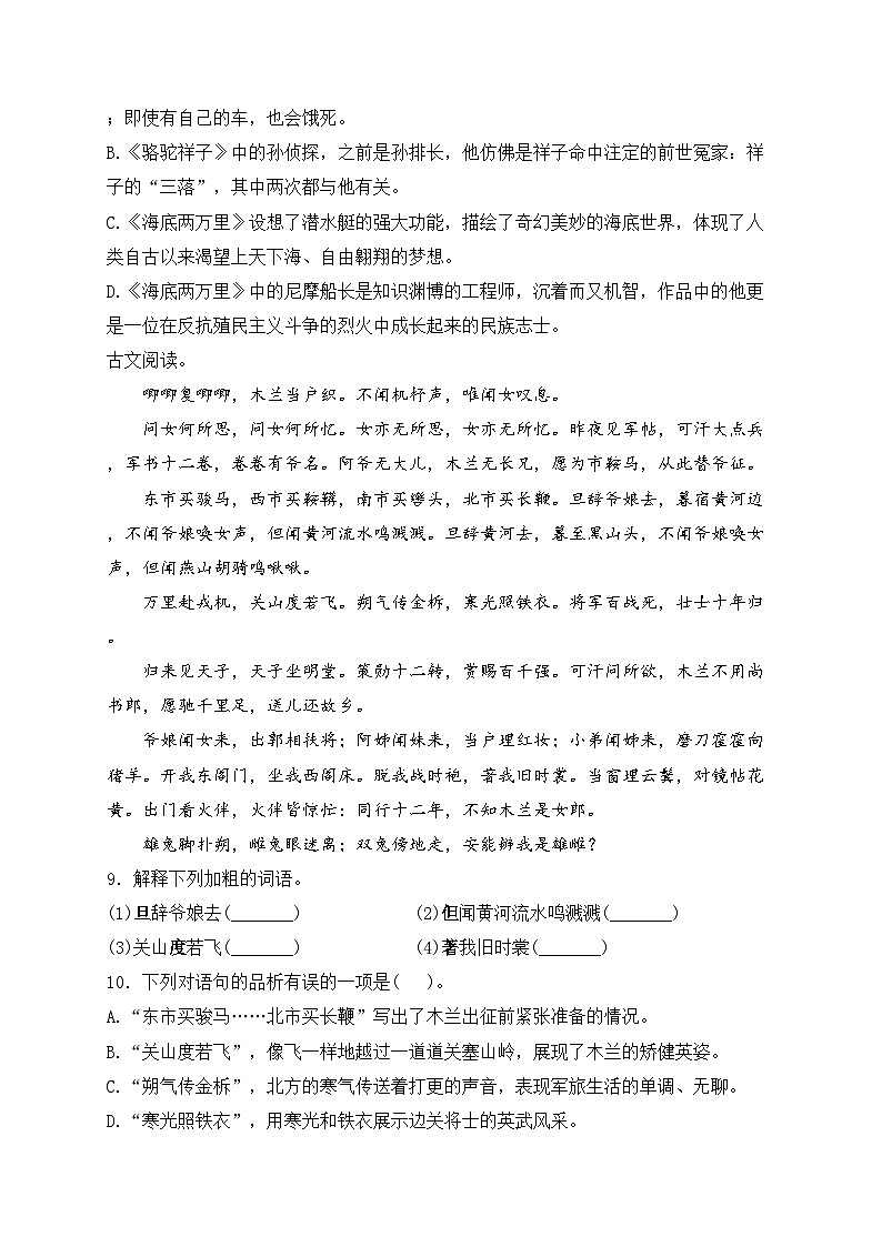 湖南省邵阳市隆回县2022-2023学年七年级下学期期中考试语文试卷(含答案)第3页
