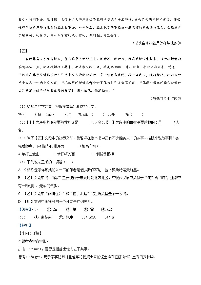 2024年安徽省合肥经济技术开发区中考一模语文试题（原卷版+解析版）02