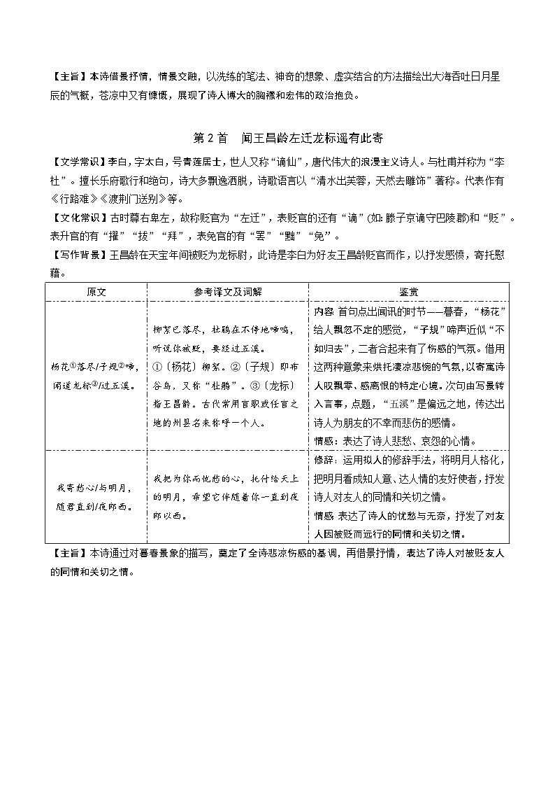 课标41首古诗词曲梳理七年级上册-中考语文备考手册（辽宁专版）知识点+练习02