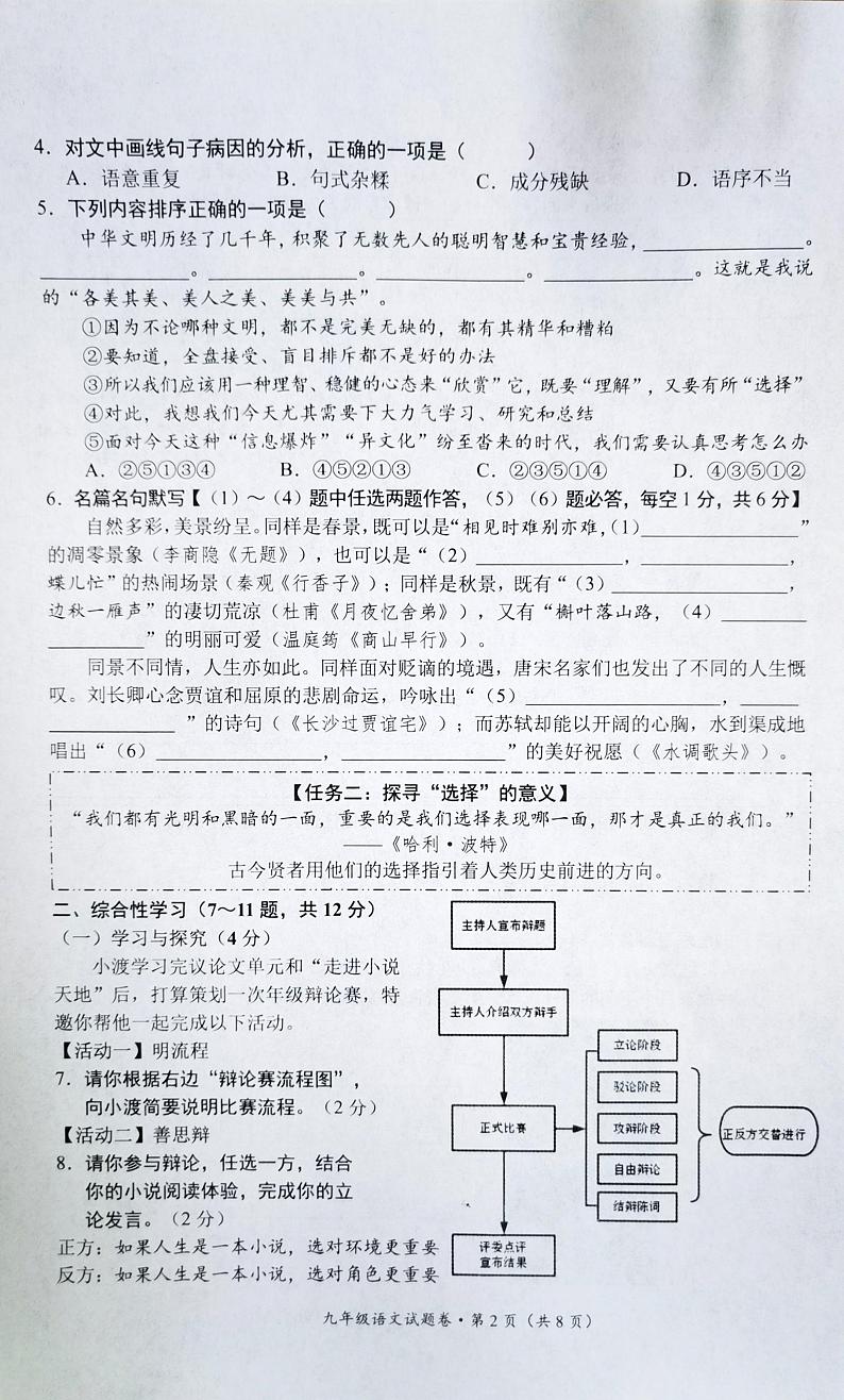 云南省昆明市官渡区2023-2024学年九年级上学期期末考试语文试题第2页