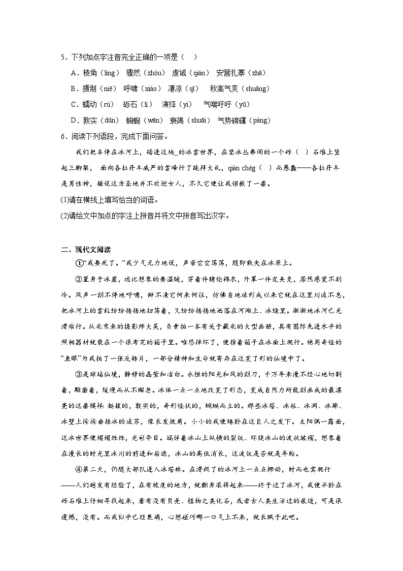 18.在长江源头各拉丹冬课堂通行证 部编版语文八年级下册练习02