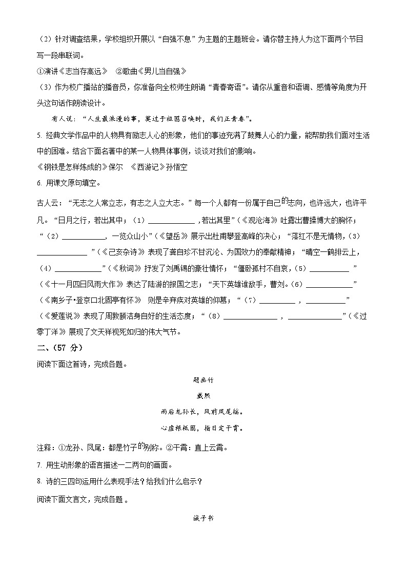 2024年江苏省南通市语文中考模拟语文试题（A卷）（原卷版）第2页