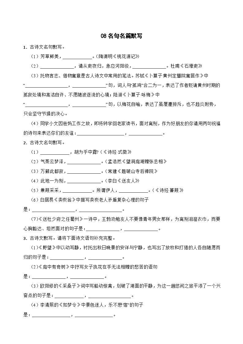 08名句名篇默写-八年级语文下册专题复习（原卷版）第1页