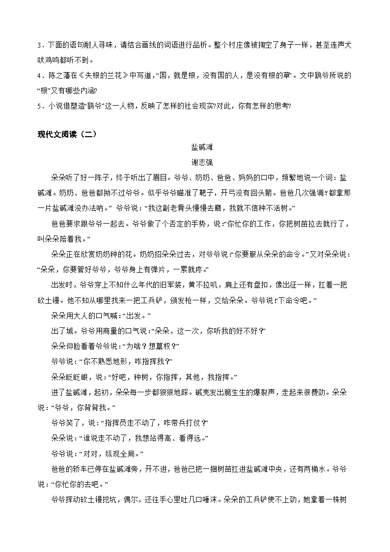 13现代文文阅读（小说）-八年级语文下册专题复习（原卷版）第3页