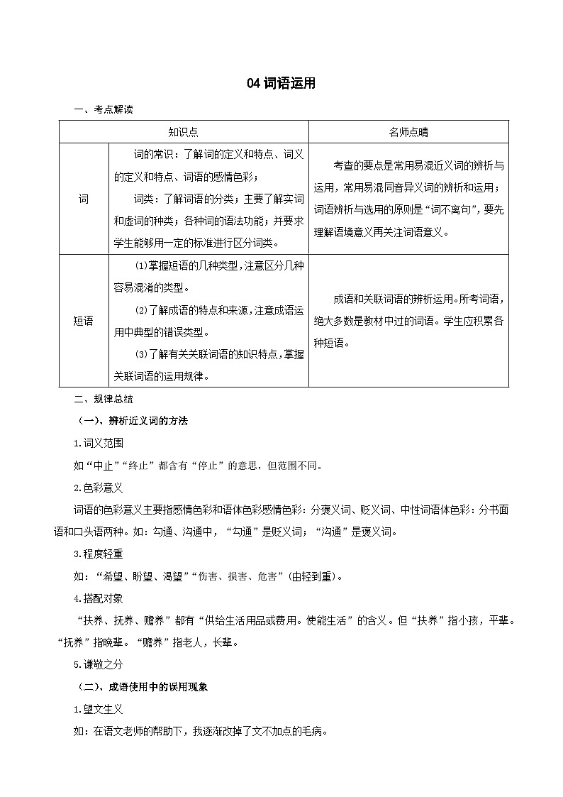 04词语运用-中考语文专题复习（解析版）第1页