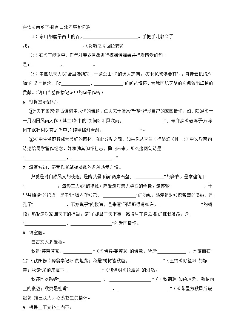 09名句名篇默写-中考语文专题复习（原卷版）第3页