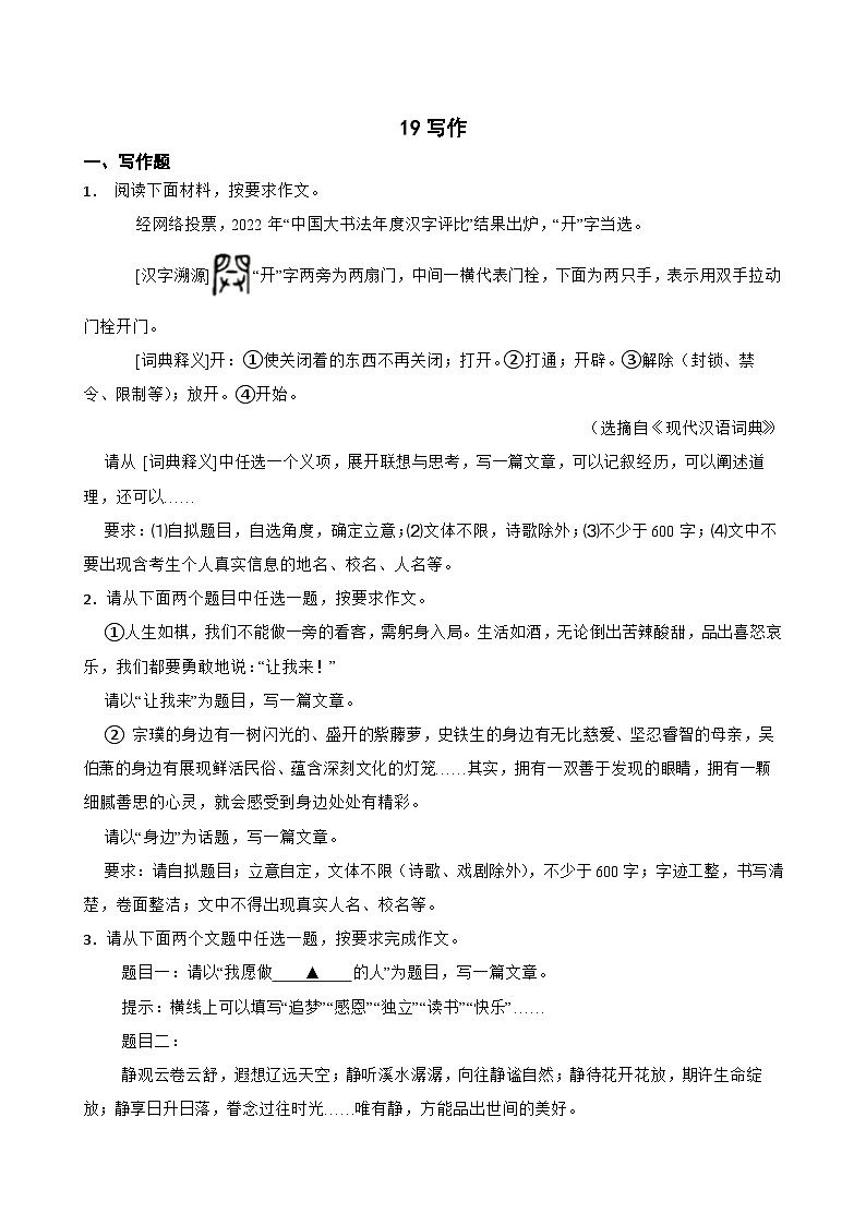 19写作-中考语文专题复习（原卷版）第1页