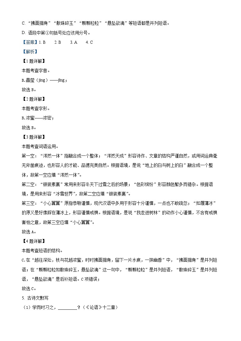 2024年吉林省长春市农安县中考一模语文试题（解析版）第2页