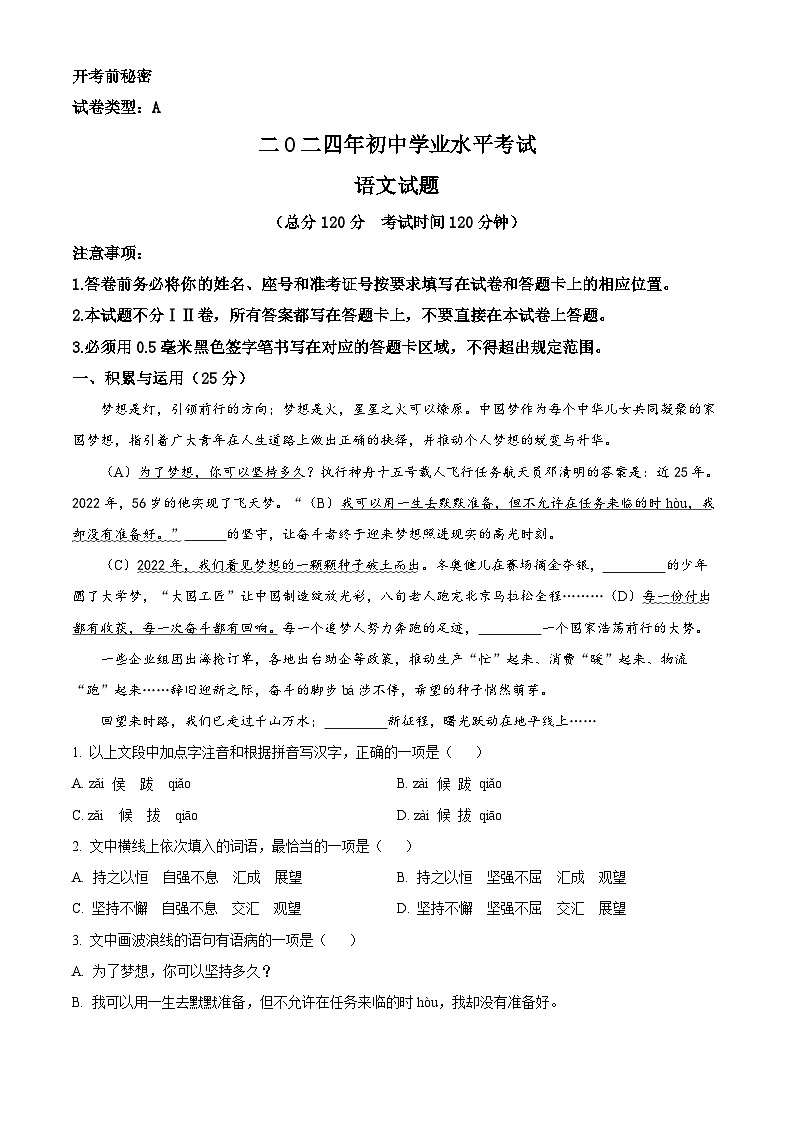 2024年山东省东营市河口区中考一模语文试题（解析版）第1页