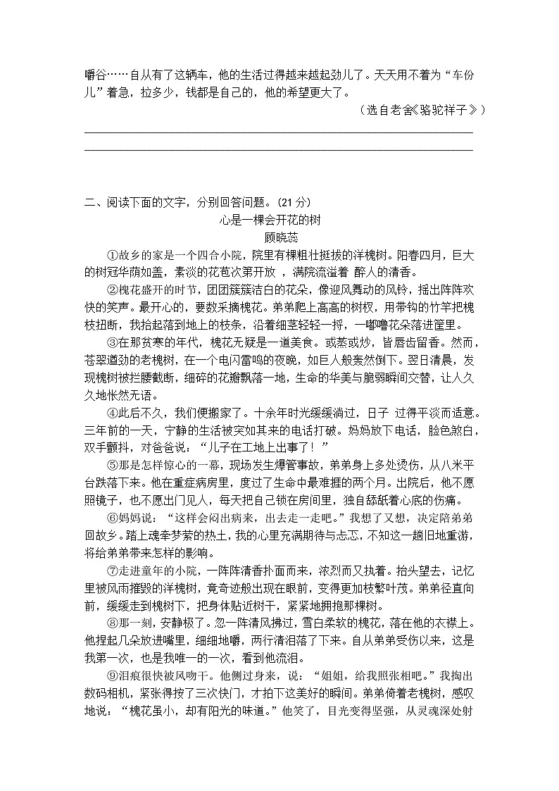 初中语文散文小说阅读梯度训练8第3页