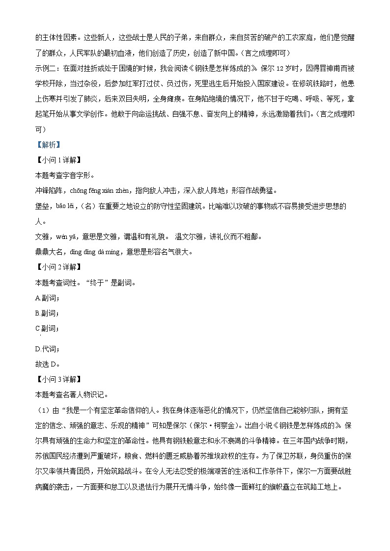 2024年安徽省宣城市中考一模语文试题（原卷版+解析版）03