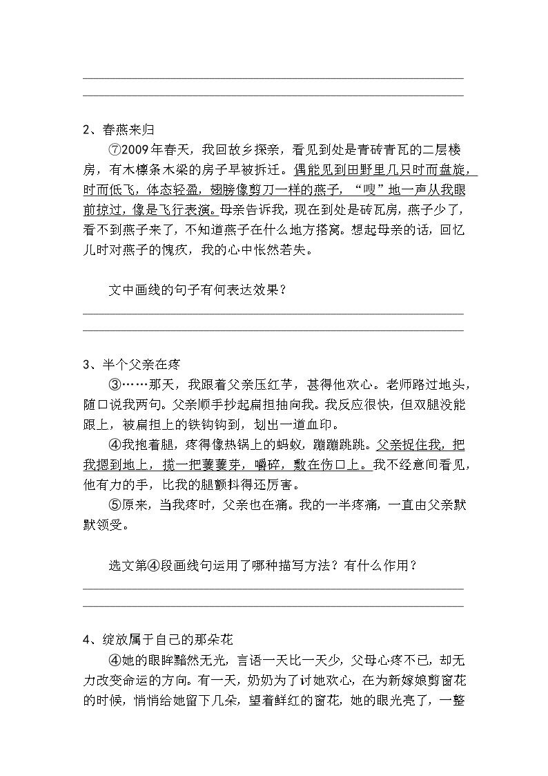 中考语文散文小说语言赏析高分技巧及梯度训练102