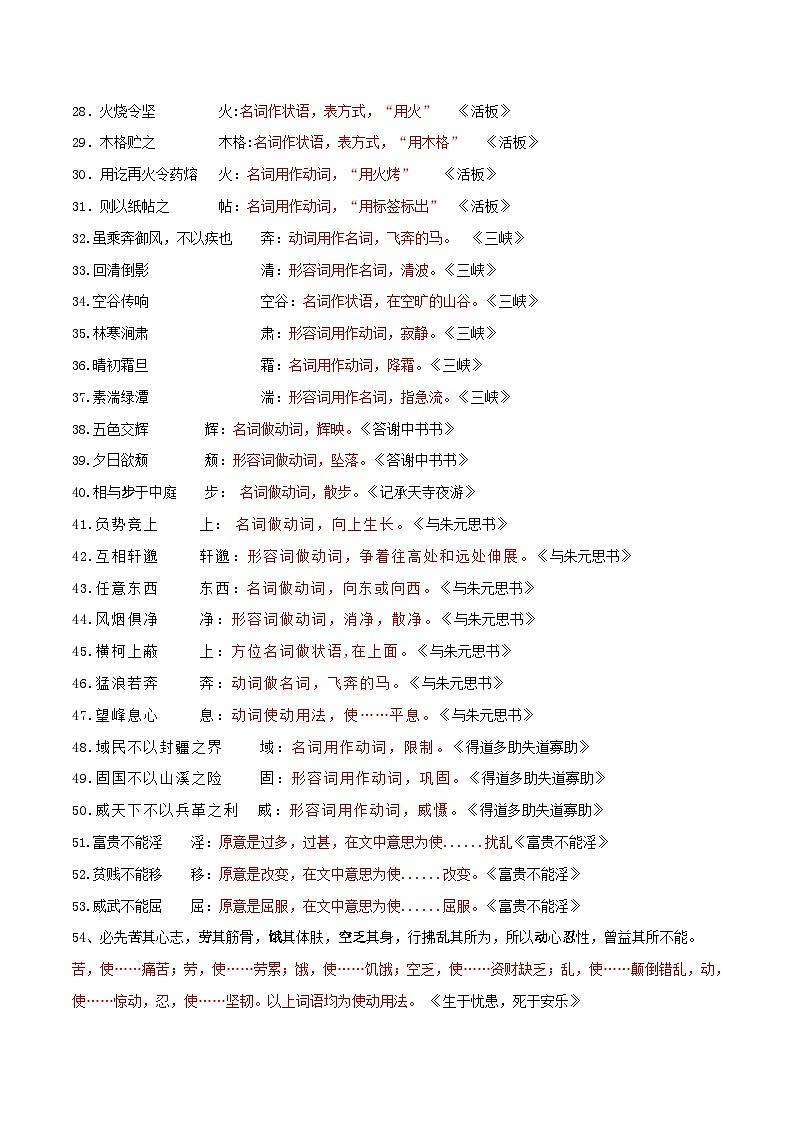 专题5  文言文词类活用梳理-【必背、必备】2024年中考语文文言文知识清单（统编版）02