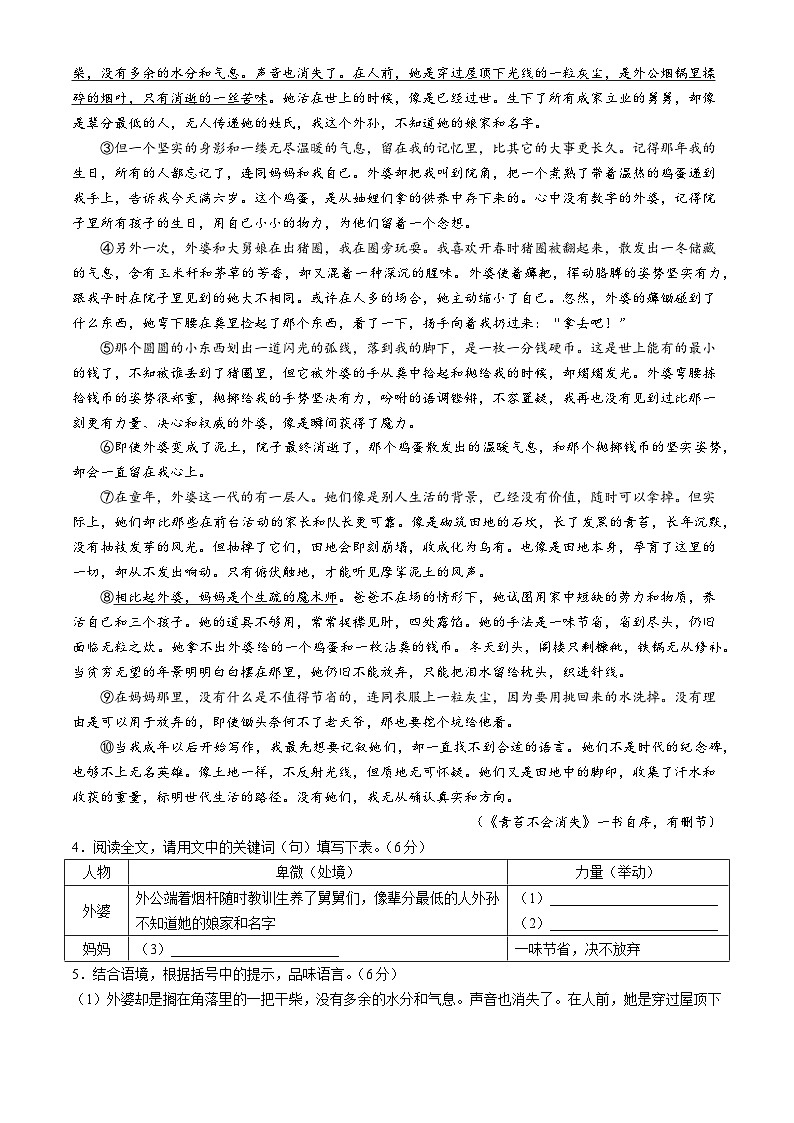 安徽省合肥市庐江县2023-2024学年八年级下学期期中语文试题第3页