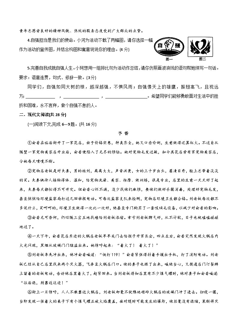 2024年河南省驻马店市驿城区中考二模语文试题（含答案）02