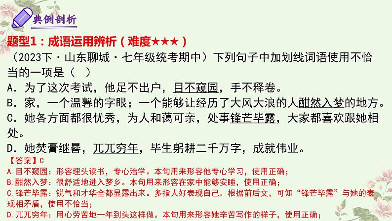 【期中讲练测】统编版七年级下册语文 专题02：词语理解运用（考点串讲）课件第7页