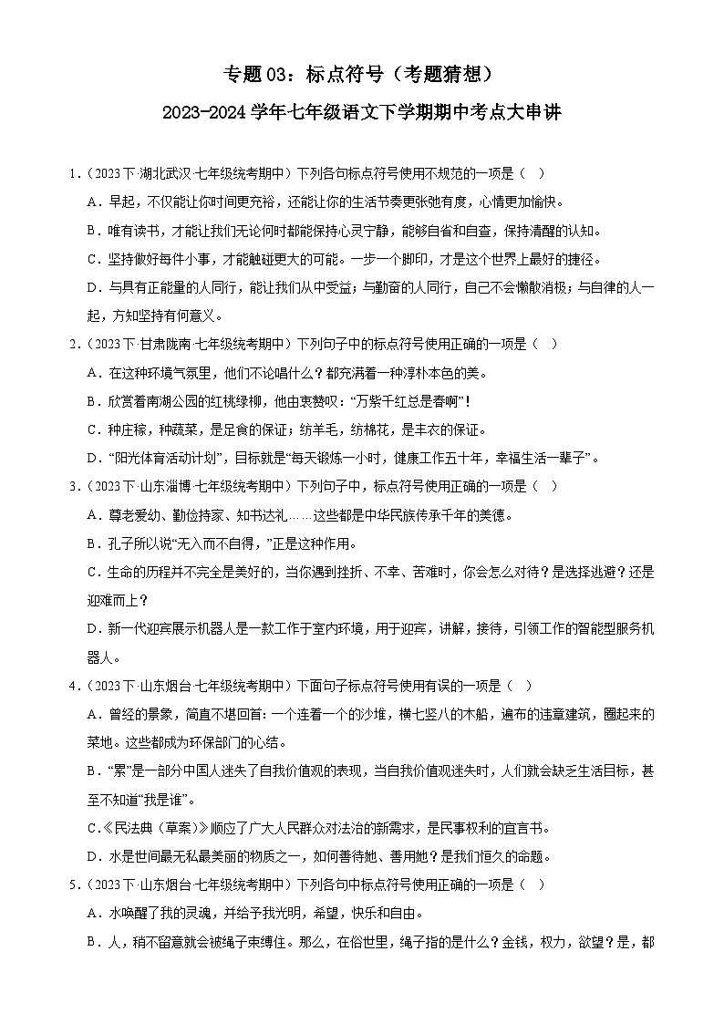 【期中讲练测】统编版七年级下册语文 专题03：标点符号（考点专练）.zip01