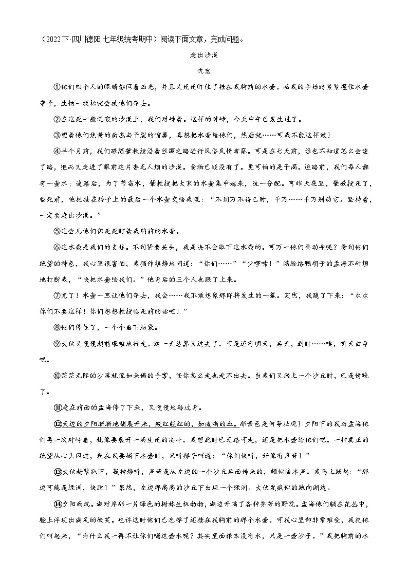 【期中讲练测】统编版七年级下册语文 专题08：小说阅读（考点专练）.zip03