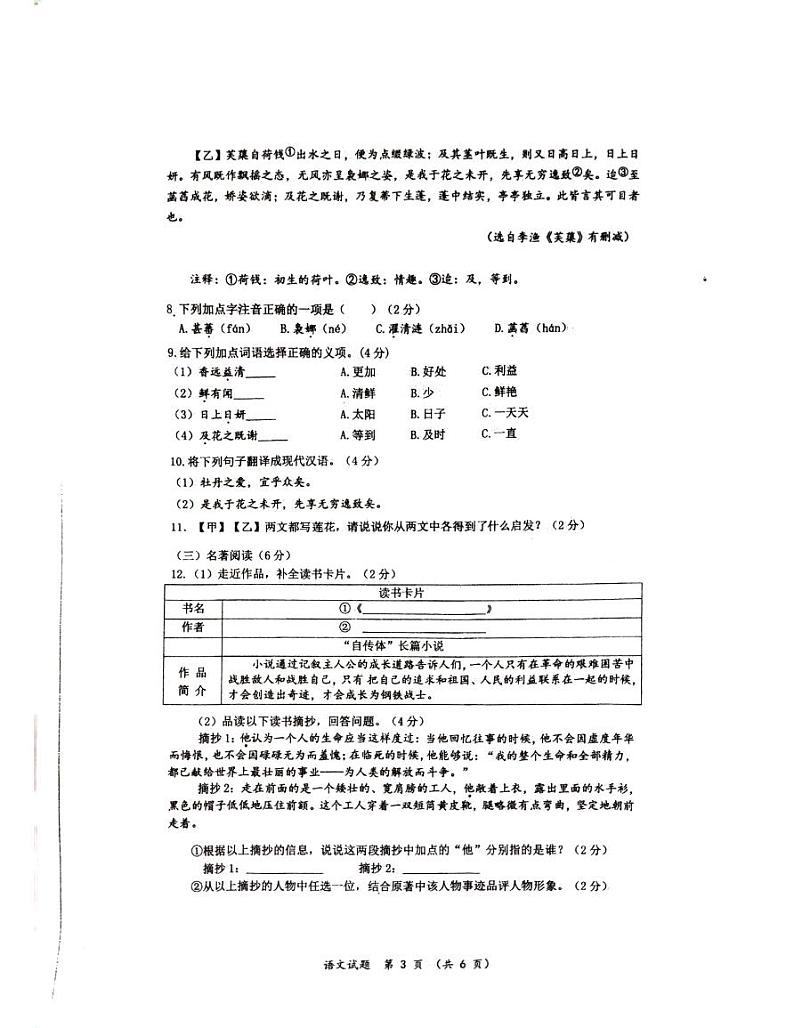 2024年海南省省直辖县级行政单位临高县新盈中学中考模拟预测语文试题03