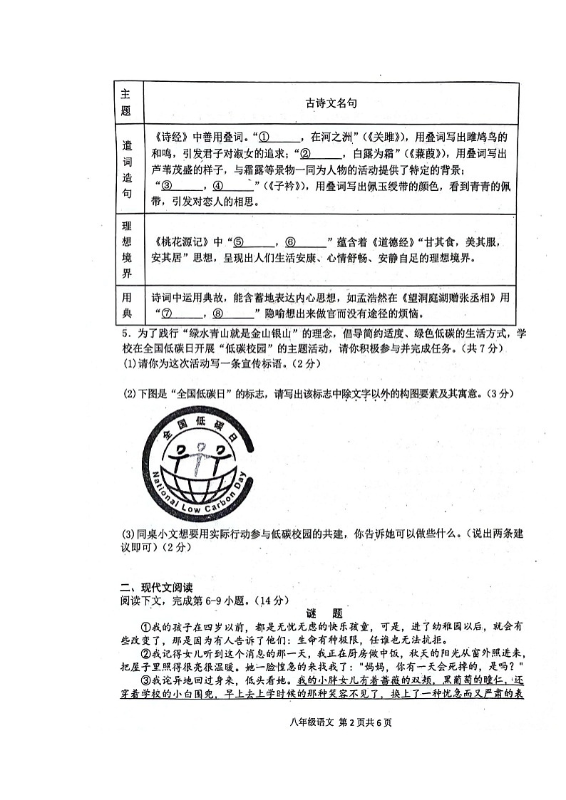 河南省周口市郸城县2023-2024学年八年级下学期期中语文试题02