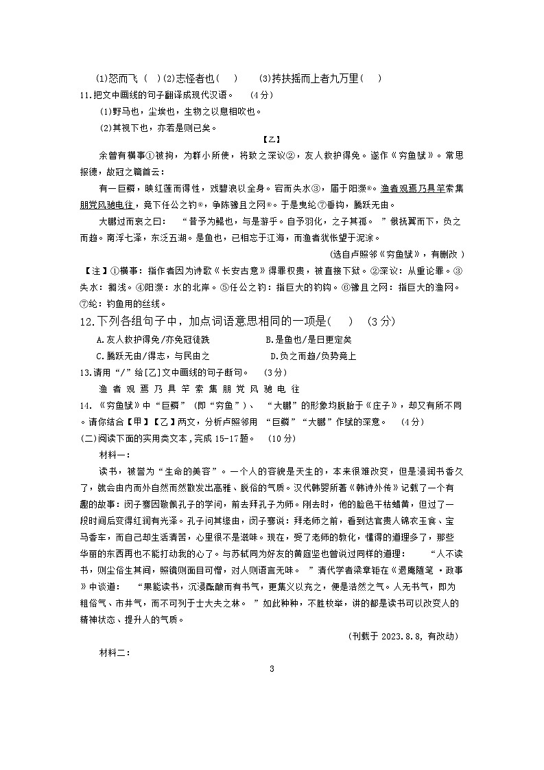 2024年广东省东莞石碣镇中考一模语文试卷03