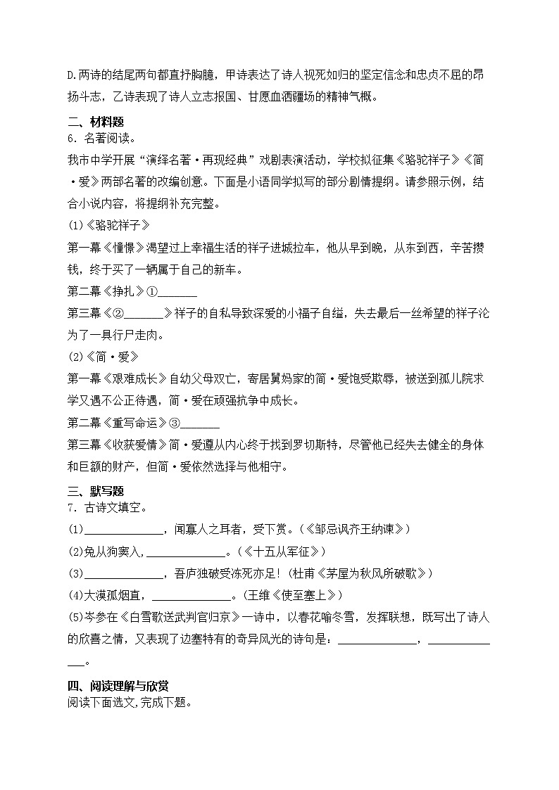 辽宁省丹东市凤城市2024届九年级下学期成绩监测（一模）语文试卷(含答案)03