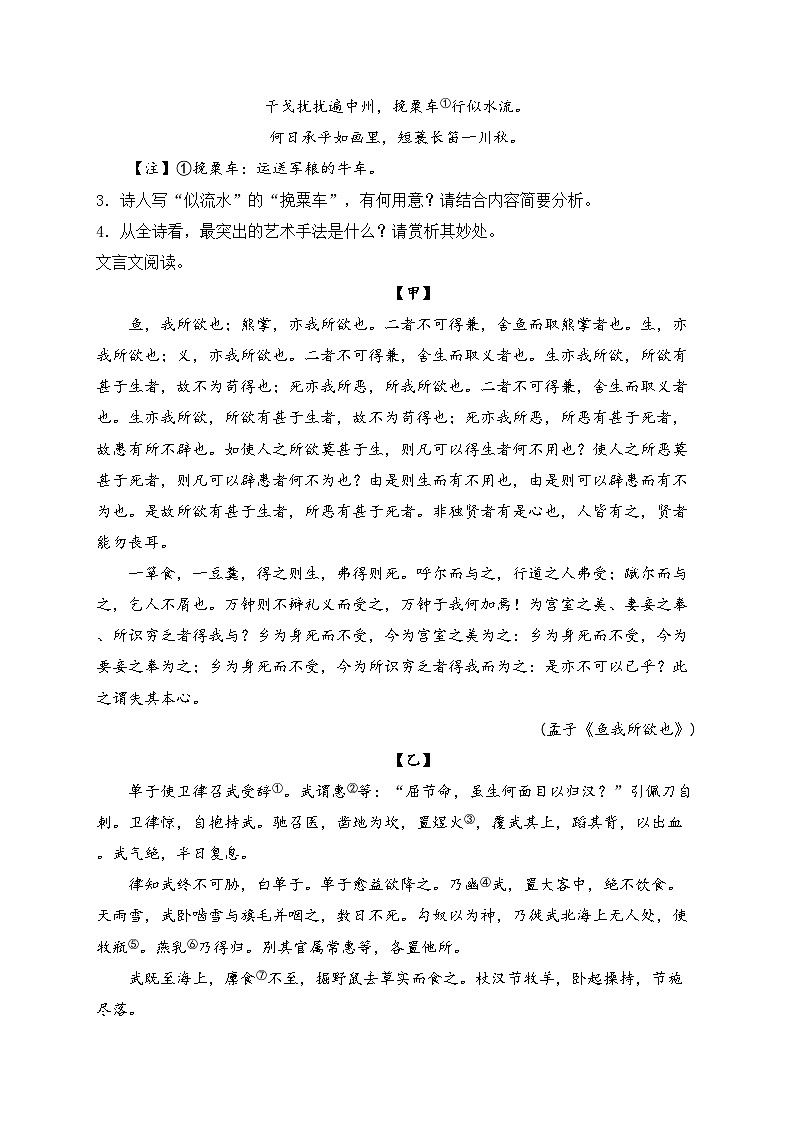 山东省菏泽市2024届九年级下学期中考模拟语文试卷(含答案)第2页