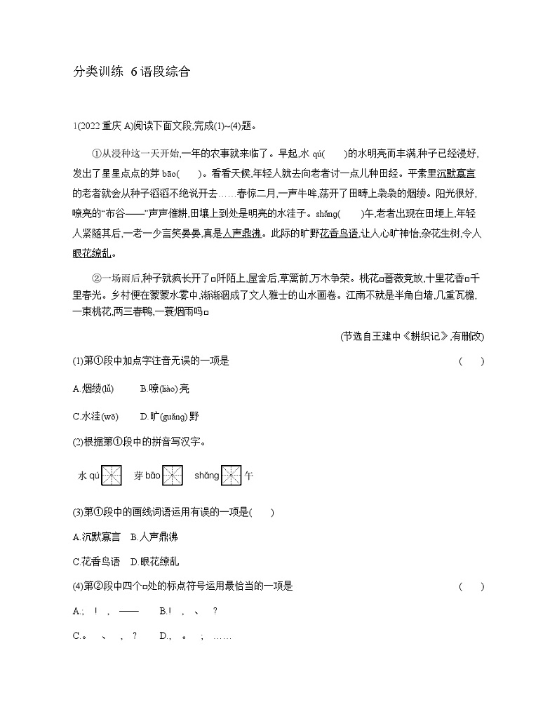 中考语文考点专项分类训练6语段综合第1页