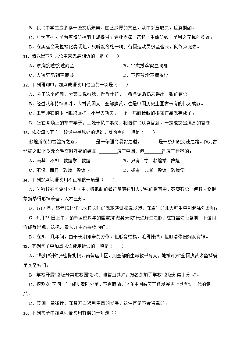 专题02：词语运用-2023-2024学年中考语文专题复习备考（湖北专用）第3页
