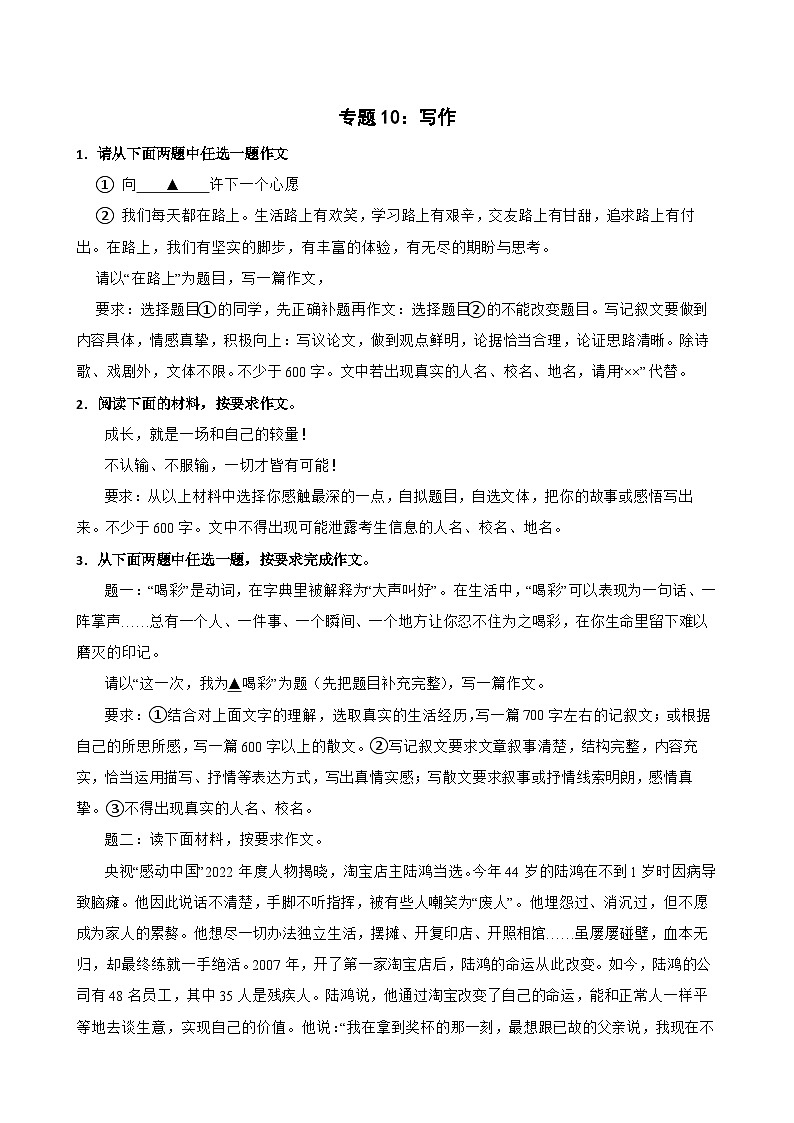 专题10：写作-2023-2024学年中考语文专题复习备考（湖北专用）第1页