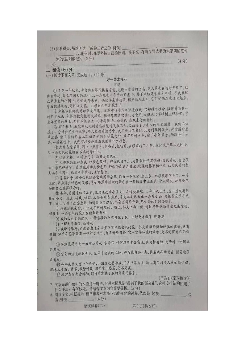 2024年甘肃省陇南市中考二模语文试题（图片版无答案）第3页