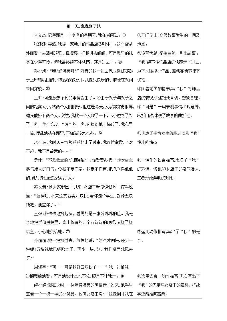 第六单元写作《学写故事》教案备课素材-【轻松备课】2023-2024学年统编版语文八年级下册名师备课系列02