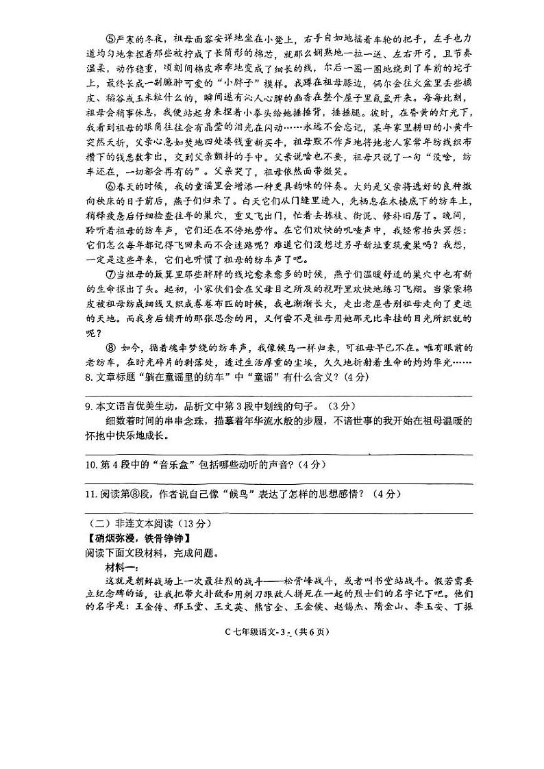 河南省驻马店市确山县2023-2024学年七年级下学期4月期中语文试题第3页