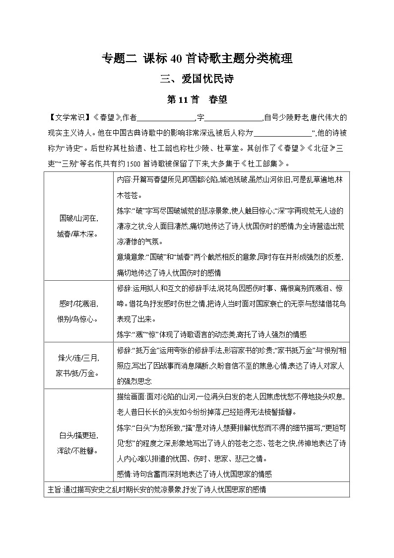 2024年中考语文考点精练---专题二 课标40首诗歌主题分类梳理（二）边塞征战诗第1页