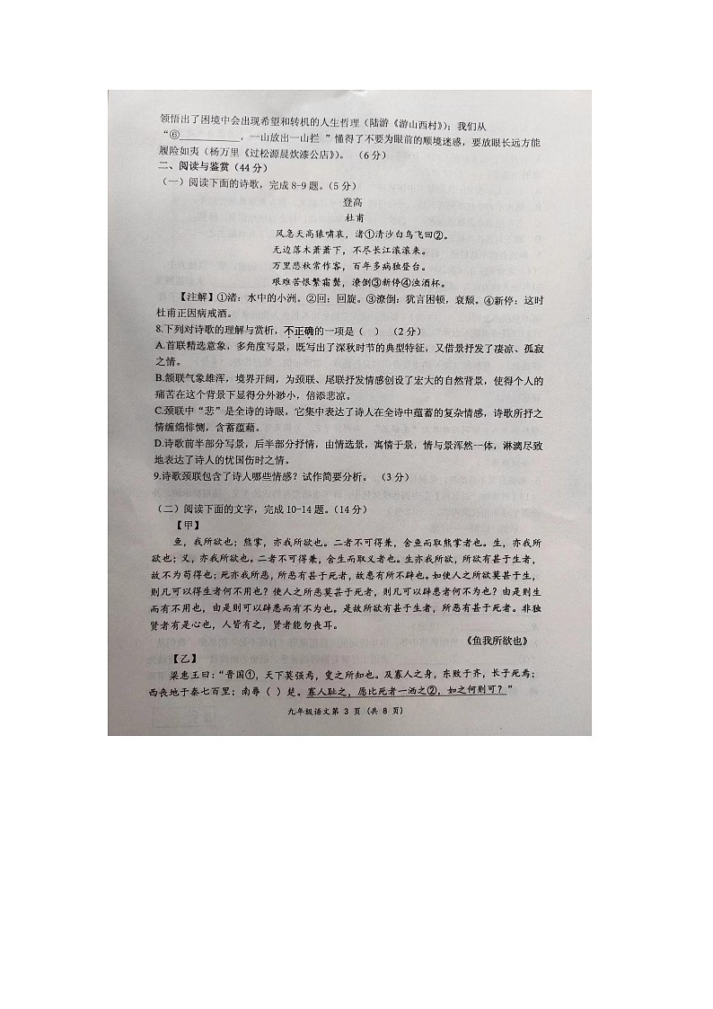 2024年山东省临沂市兰陵县中考一模语文试题03