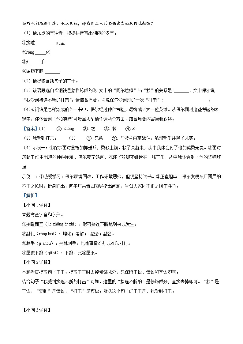 2024年安徽省合肥市名校联考中考模拟语文试题（原卷版+解析版）02