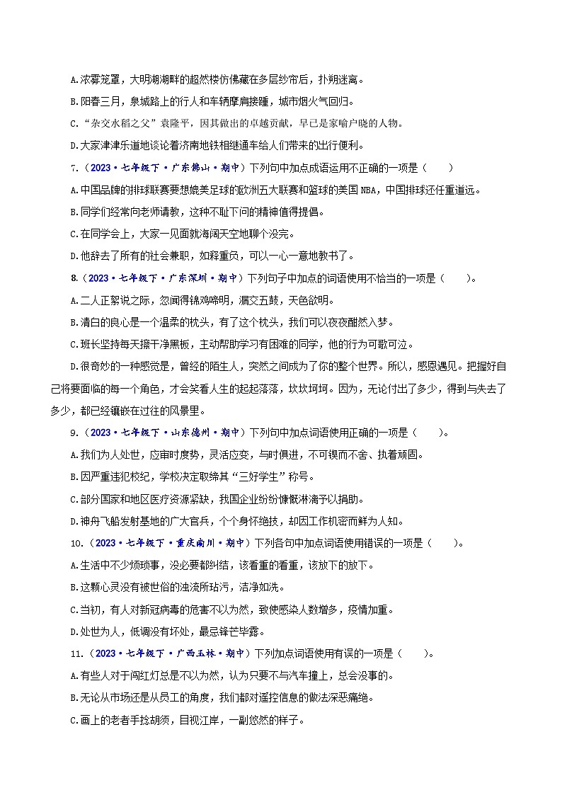 专题二 词语（成语）辨析及运用-2023-2024学年七年级语文下学期期中考试重点强训（全国通用）（原卷版）第2页