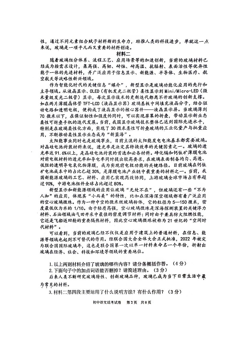 2024年四川省泸州市江阳区中考适应性考试语文试题02