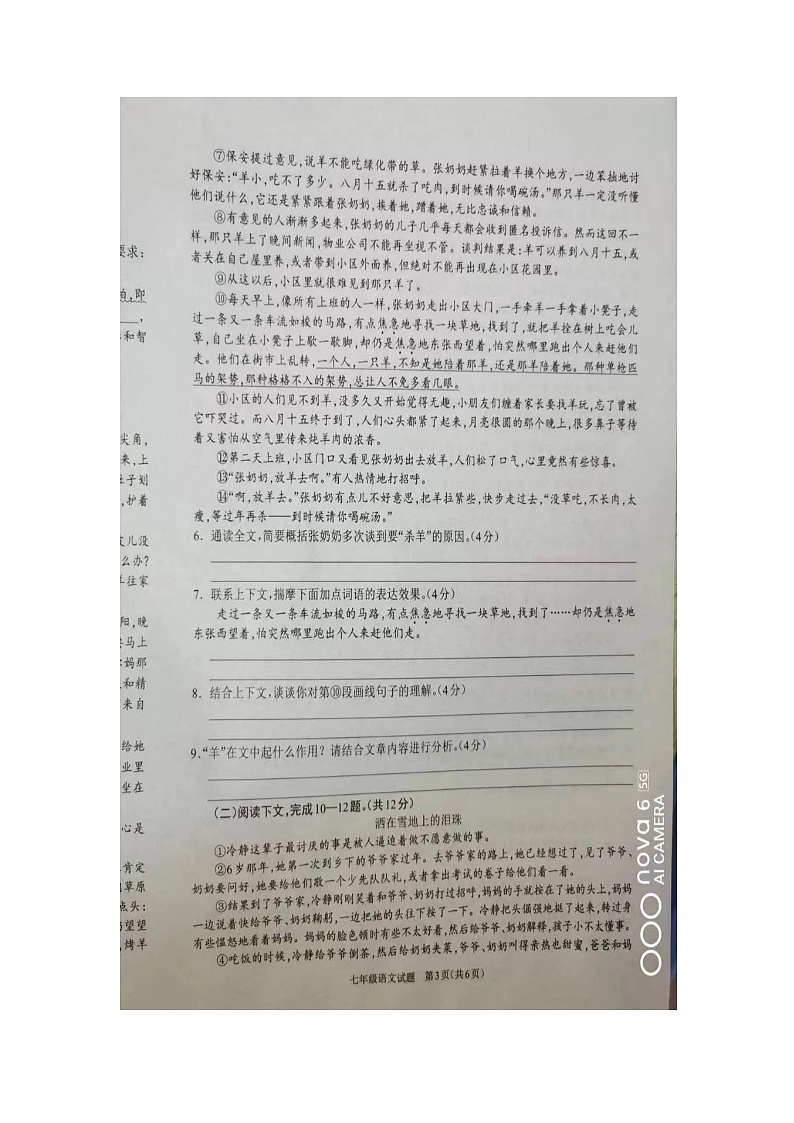 河南省驻马店市平舆县2023-2024学年七年级下学期4月期中语文试题（图片版无答案）第3页