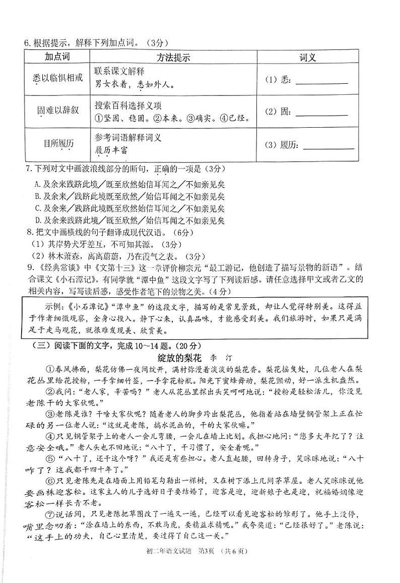 福建省泉州市南安市2023-2024学年八年级下学期4月期中语文试题03